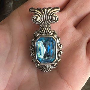 Blue Topaz Turquoise Pendant Large Square Rectangle Lab Created Silver Charm